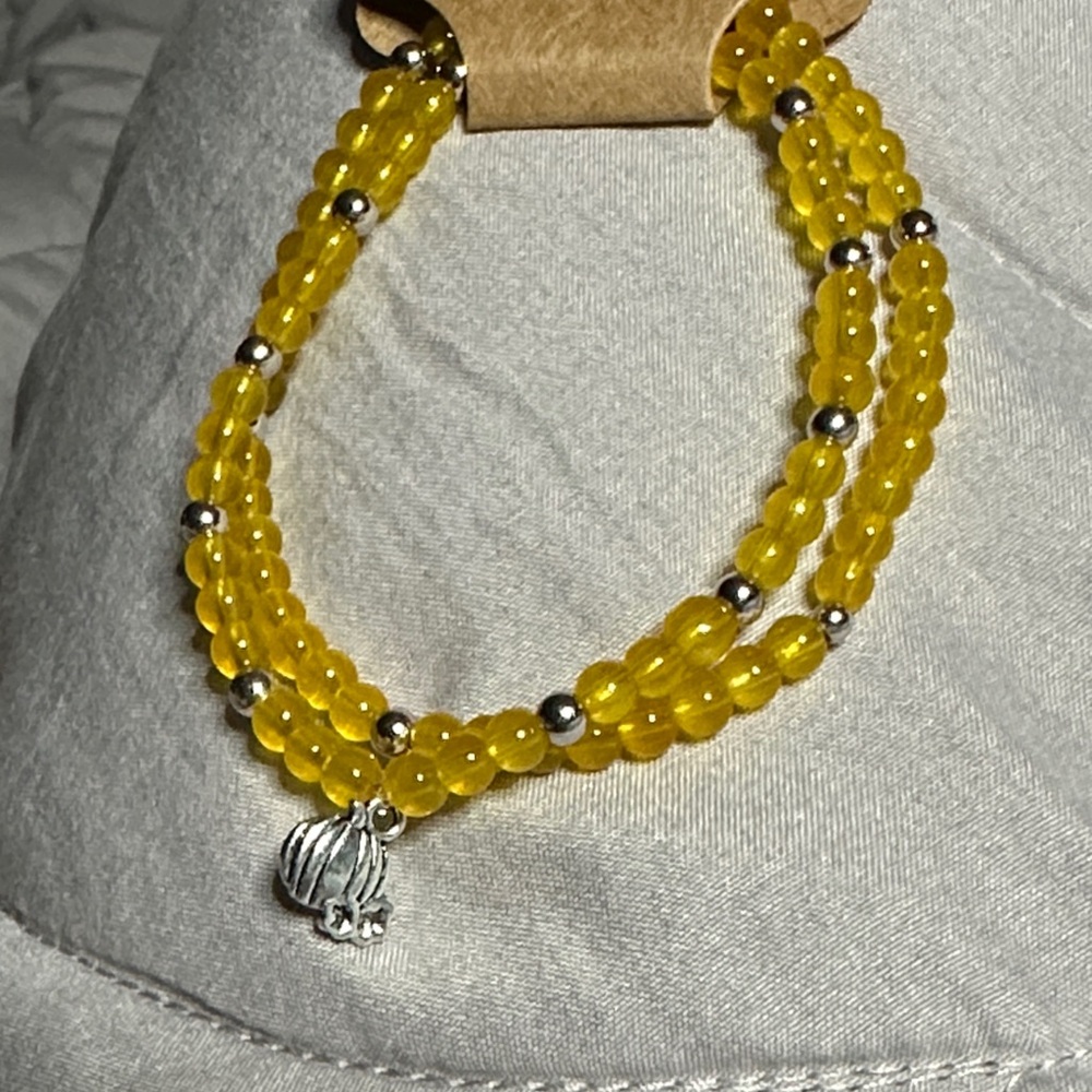 Pumpkin Beaded Bracelet with Silver Accents